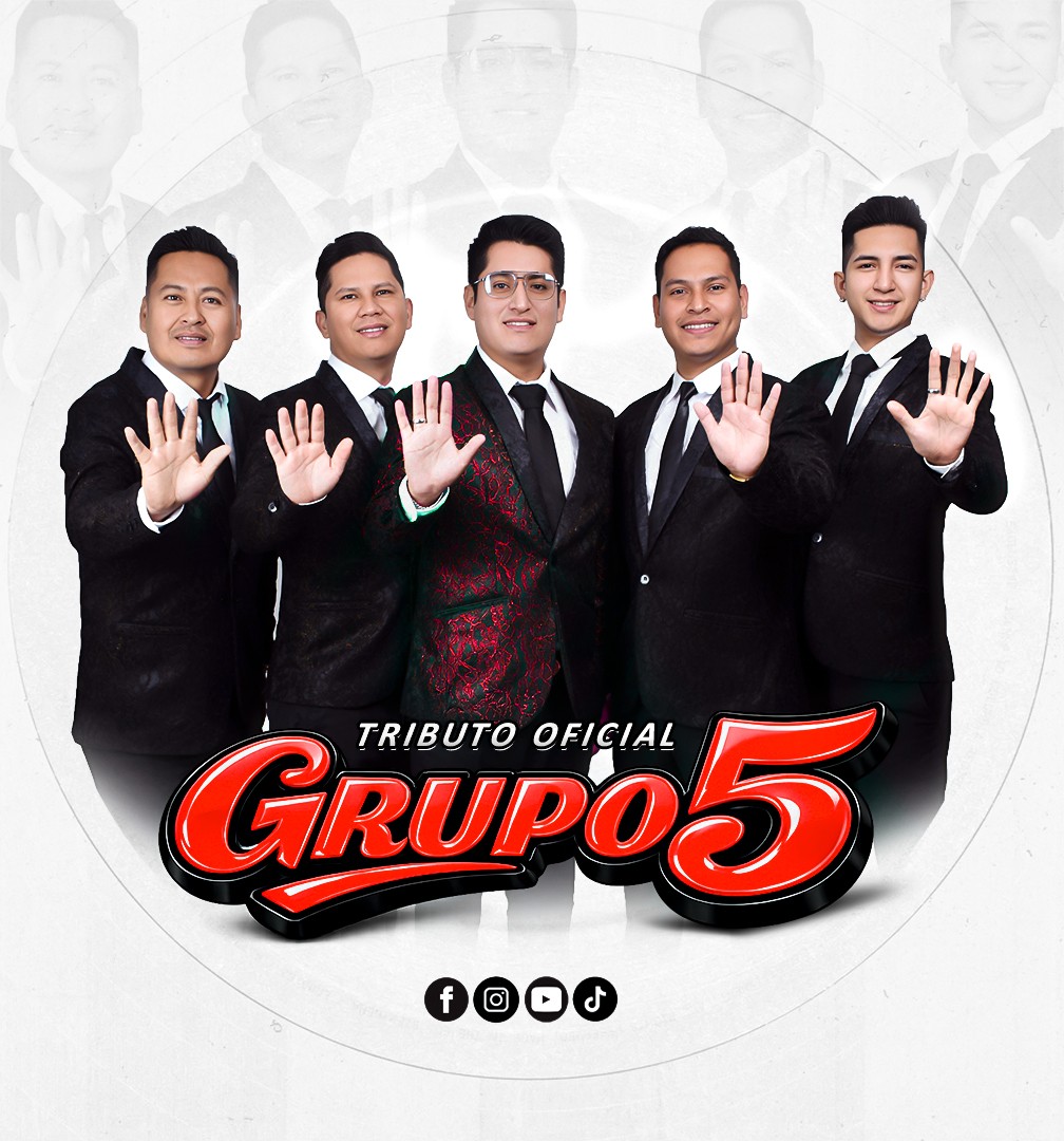 Los cinco imitadores del Grupo 5 de Yo Soy mostrando la mano abierta